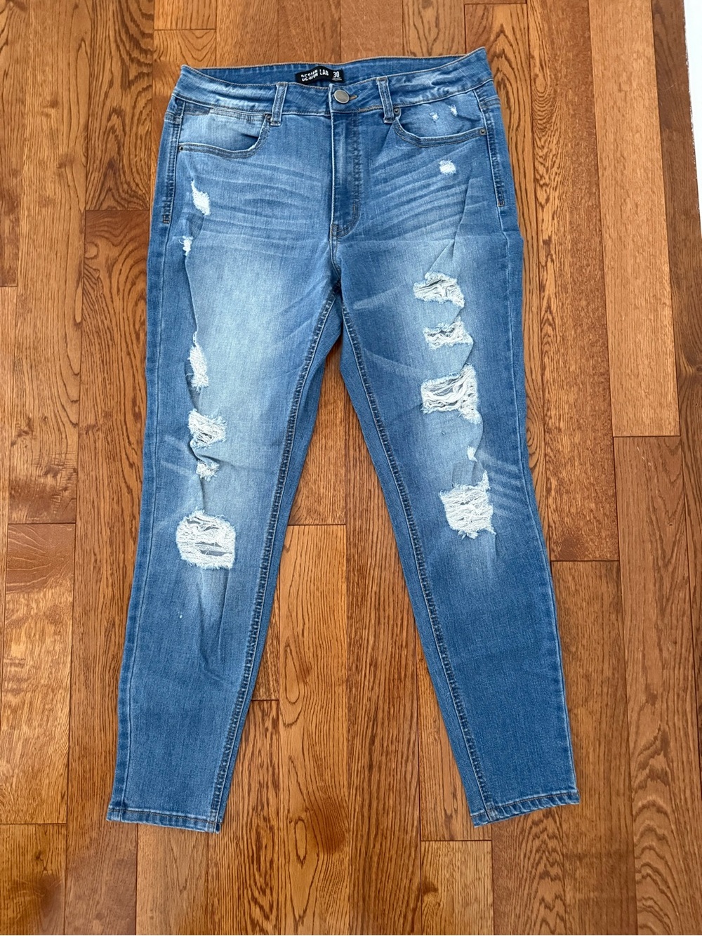 Design Lab Lord & Taylor Distressed Skinny Jeans - Blue